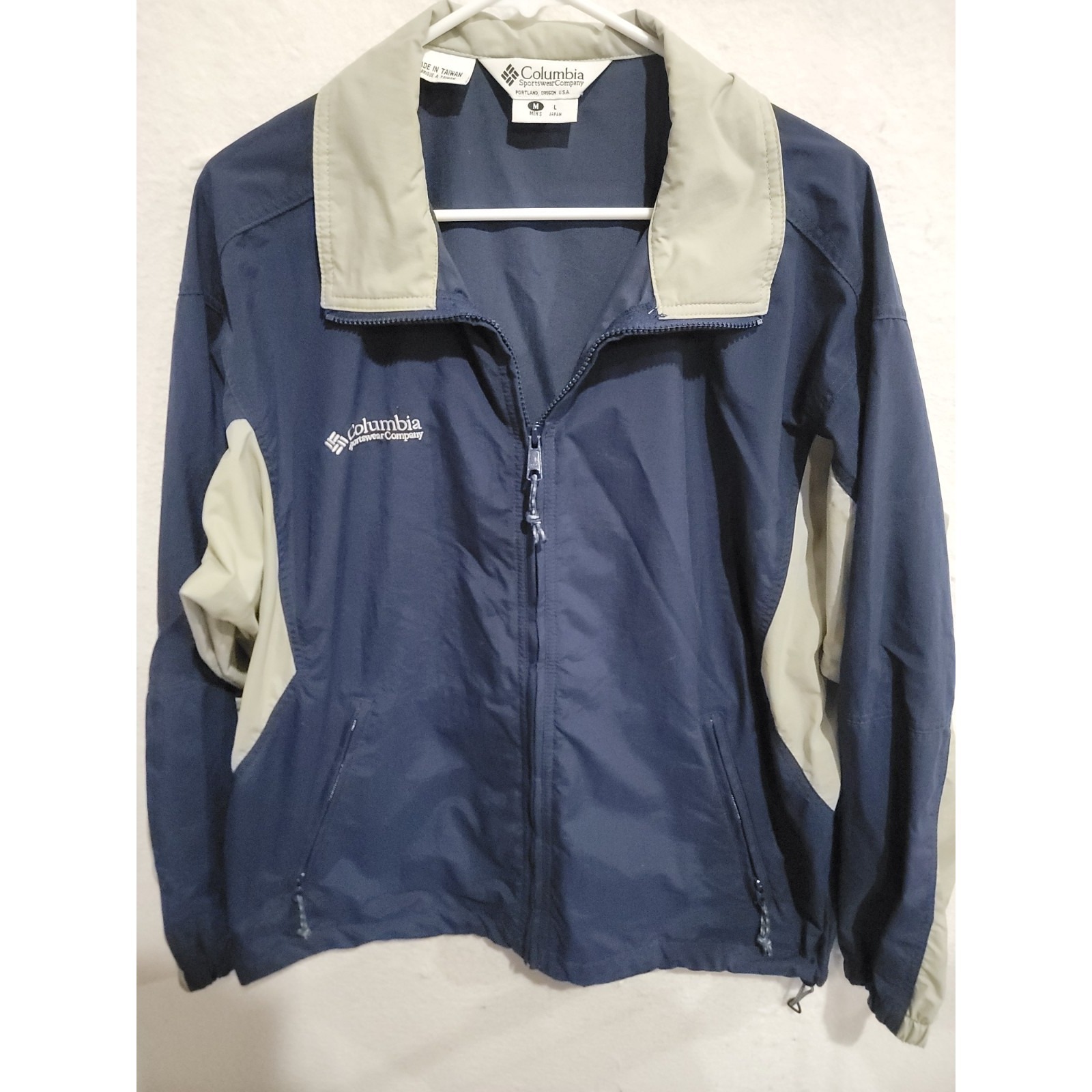 Columbia Vintage Men's Medium Colorblock Windbreaker Navy Blue Km3730 Nylon